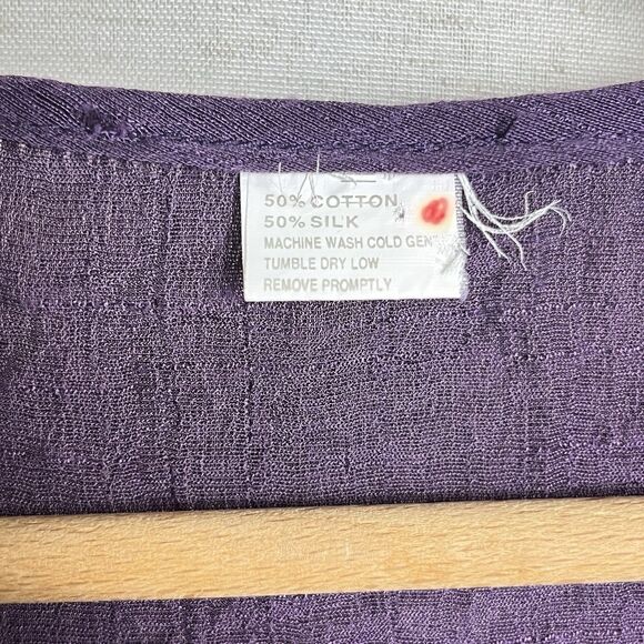 Lagenlook Blouse Silk Cotton Blend M Purple Buttons 3/4‎ Sleeve - Picture 4 of 6